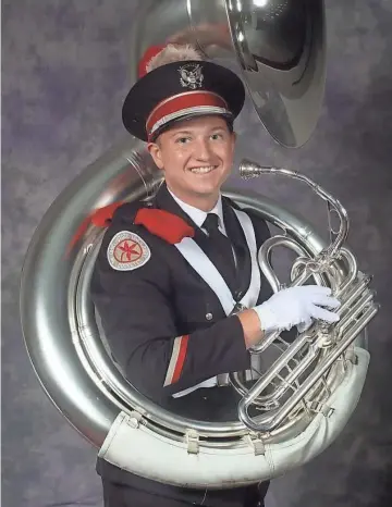  ?? PROVIDED BY LUKE ISLER ?? Luke Isler, a 2017 Dublin Coffman High School graduate and a fifth-year marching band member at Ohio State University, will dot the “i” in the Script Ohio formation Sept. 11 at Ohio Stadium.