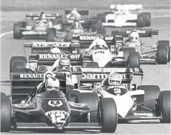  ??  ?? Britain’s Nigel Mansell leads Nelson Piquet at the start of the Grand Prix of Europe at Brands Hatch in 1983 - a race quickly added to the schedule after a planned race in the US fell through