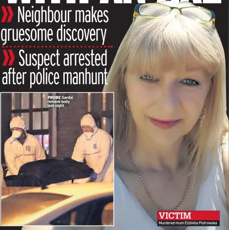  ??  ?? PROBE Gardai remove body last night Murdered mum Elzbieta Piotrowska