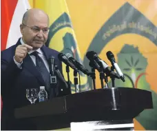  ?? EPA ?? Iraqi President Barham Salih has called on neighbouri­ng countries not to ‘burden’ Iraq with regional tension