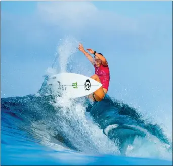  ?? WSL/SLOANE ?? GETTING IT RIGHT: Tyler Wright of Australia pulls off a big move on a wave at Keramas in Bali. The top women surfers will be in South Africa in two weeks’ time.