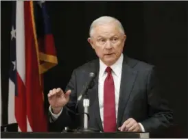  ?? JAY LAPRETE — THE ASSOCIATED PRESS ?? Attorney General Jeff Sessions speaks at the Columbus Police Academy about the opioid epidemic, Wednesday in Columbus.