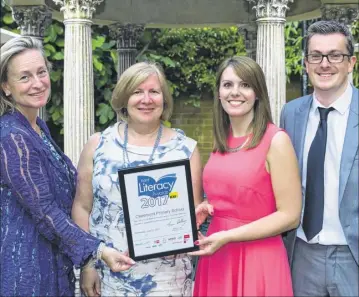  ?? Picture: Martin Apps FM4820238 ?? Jon Greaves, Jenny Ball and Sylvia Crockett collect the award for the Best Use of Technology to Improve Literacy on behalf of Claremont Primary School, Tunbridge Wells, from Kent Messenger Group chairman Geraldine Allinson