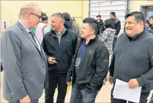  ?? SUBMITTED PHOTO/OWEN FITZGERALD ?? Department of Labour and Advanced Education Minister Labi Kousoulis was in Wagmatcook First Nation community Friday, joining chiefs and students for the formal launch of the enhanced direct entry carpentry program. Shown in the above photo, from left:...