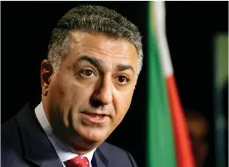  ?? Gripas/Reuters) ?? REZA PAHLAVI, the son of Iran’s deposed shah Mohammed Reza Pahlavi, speaks at a conference in Washington.(Yuri