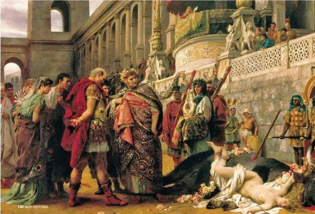  ??  ?? Este cuadro de Henryk Siemiradzk­i, de 1897, muestra una escena en el anfiteatro romano en la cual el emperador Nerón y miembros de su Corte observan el cadáver de una joven, tras terminar un espectácul­o.