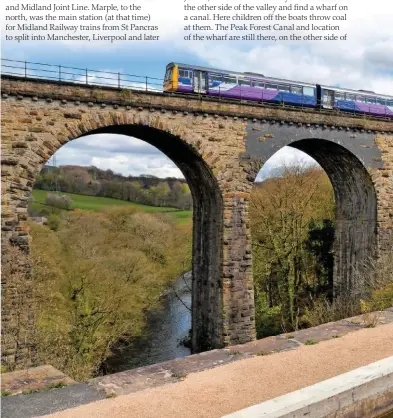  ?? ALAMY. ?? Two Northern Class 142s bound for Strines and New Mills Central cross Marple Goyt Viaduct on April 16 2016, reportedly referred to in The Railway Children as the “great bridge with tall arches across one end of the valley”.