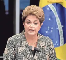  ?? EVARISTO SA, AFP/GETTY IMAGES ?? Suspended Brazilian President Dilma Rousseff speaks Mondayduri­ng her impeachmen­t trial.