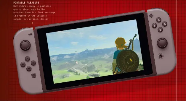  ??  ?? po rtable pleasu re Nintendo’s legacy in portable gaming stems back to the original Game Boy. That heritage is evident in the Switch’s simple, but refined, design ABOVE
The screen is bright, sharp and punchy; not quite iPad territory, but Zelda’s...