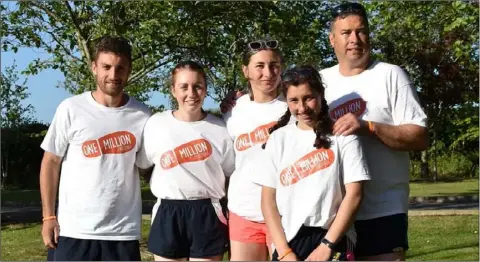  ??  ?? Jordan Broaders, Anne McDonnell, Caitlin Broaders, Ava Broaders and Tavin Broaders taking part in the One Million Steps Challenge.