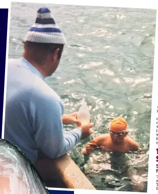  ??  ?? Focused: Tom, greased for a swim, aged 11. Above: Coach John Bullet watches over him