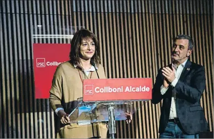  ?? ANGELA SILVA ?? Laia Bonet junto al candidato del PSC por Barcelona, Jaume Collboni, ayer, en la convención del partido