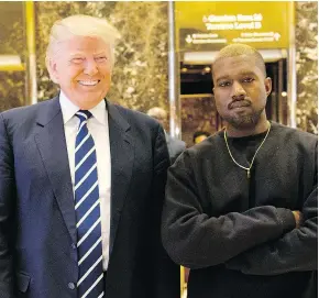  ?? — THE ASSOCIATED PRESS FILES ?? Kanye West posed alongside then-U.S. president-elect Donald Trump during a December meeting.