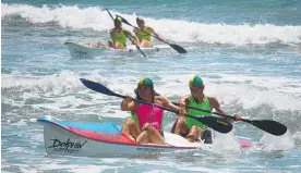  ?? Photo / Karen Esterhuize­n ?? Claye Williams and Michael Esterhuize­n dig in during the under-19 men’s double ski at Champion of the Bays in Whakata¯ ne.