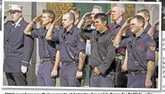  ??  ?? FDNY members pay their respects at Saturday funeral in Bronx for Battista, who choked to death April 5 at a mental institutio­n in Florida.