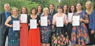  ??  ?? DLITE PGDE Primary graduates: from left: Bill Alexander, director of care and learning, Jessica MacLennan, Siobhan Millar, Yvonne Stoddart, Elizabeth Fuller, Sara Riach, Roddie Jamieson, Ann Stewart, Melanie McKay, Nicola Cope, Catriona Smith and...