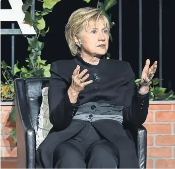  ?? MONICA SCHIPPER, GETTY IMAGES FOR TRIBECA FILM FESTIVAL ?? Hillary Clinton, seen here at the Tribeca Film Festival lastmonth, says she takes personal responsibi­lity for losing to Donald Trump, but also points to other factors she says hurt her campaign.