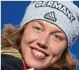  ??  ?? Biathletin Laura Dahlmeier hielt dem Druck Stand und holte drei Medaillen.