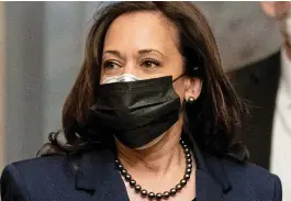  ??  ?? DOUBLING DOWN: Vice President Kamala Harris wearing two masks