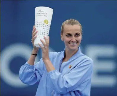  ?? (Reuters) ?? Czech Republic’s Petra Kvitova celebrates after winning All-Czech Tennis Tournament in Prague yesterday.
