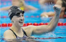  ?? DAVID J. PHILLIP / THE ASSOCIATED PRESS ?? Five-time Olympic gold medallist Katie Ledecky of Stanford continues to excel in the pool, establishi­ng a new standard of 4:25.15 in the women's 500-yard freestyle at the Pac-12 championsh­ips.