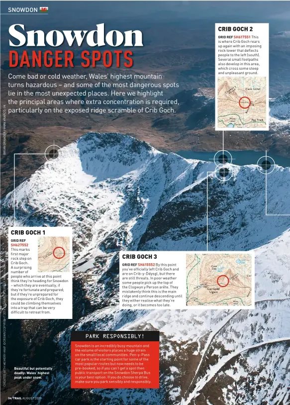  ??  ?? Beautiful but potentiall­y deadly: Wales’ highest peak under snow.