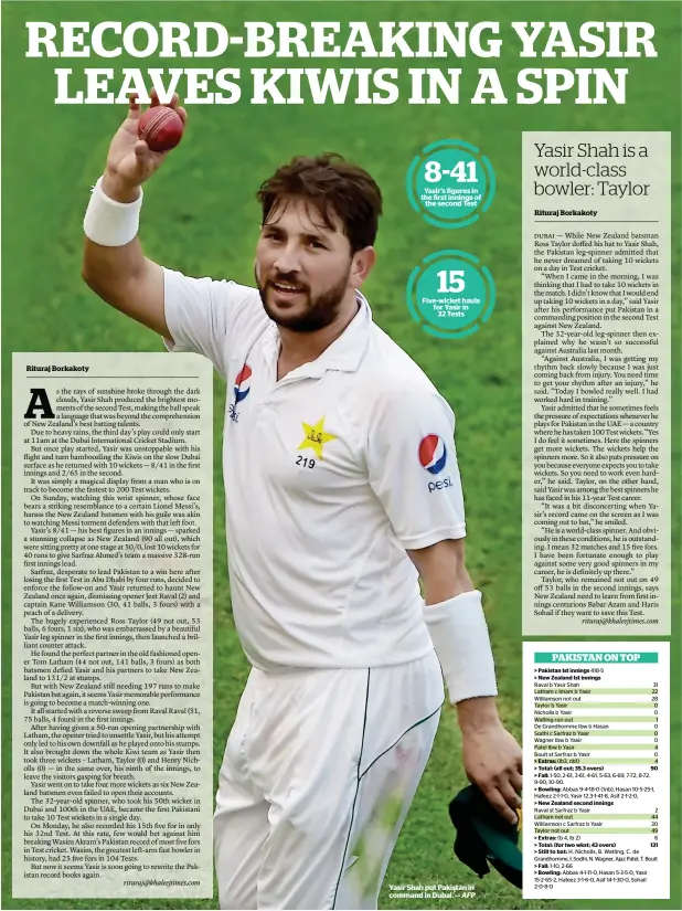  ?? AFP ?? Yasir Shah put Pakistan in command in Dubai. —