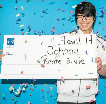  ?? photo courtoisie, loto-quebec ?? Johnny Loranger-Demers, 19 ans, est l’un des cinq plus jeunes joueurs à remporter la loterie de Gagnant à vie! de Loto-Québec.