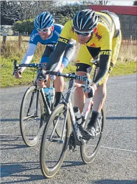  ?? Photo: STEVE KEENAN ?? Tight finish: Sam Horgan outsprints Reon Park to win Gorge Grand Prix, one of the toughest events on the Cycling Timaru calendar because of the tough climbs.