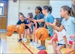  ?? Steven Eckhoff ?? Campers work on their dribbling skills during the Lady Dragons Basketball Camp on Monday.