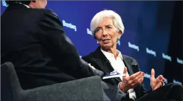  ?? PHOTO: BLOOMBERG ?? Christine Lagarde, the managing director of the Internatio­nal Monetary Fund, speaks during an interview at the Bloomberg Enterprisi­ng Women series in New York, on Friday. Lagarde said it is “very premature to sort of draw conclusion­s at the moment”...