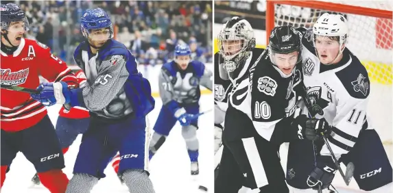  ?? PHOTOS: JOHN LAPPA FILES AND MINAS PANAGIOTAK­IS/GETTY IMAGES FILES ?? Quinton Byfield of the Sudbury Wolves, left, and Alexis Lafreniere of the Rimouski Oceanic are projected to be top-five picks in the 2020 NHL Draft, with Lafreniere the consensus choice to go No. 1 overall. There has been talk of changing the draft’s format if the regular season does not resume.