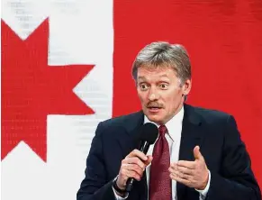  ?? — Reuters ?? No way: Kremlin spokesman Dmitry Peskov told reporters Russia had always denied being involved in doping.