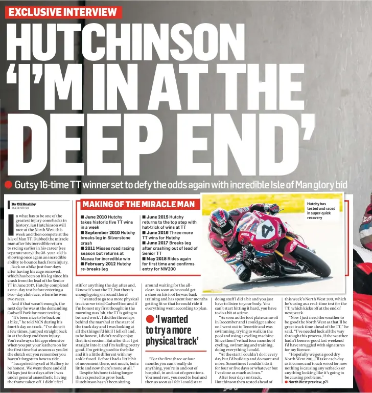  ??  ?? Hutchy has tested and raced in super-quick recovery