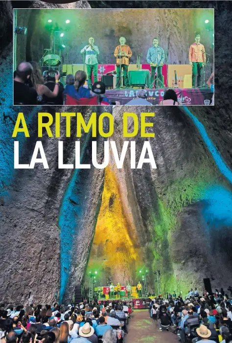  ??  ?? La noche del sábado, las percusione­s resonaron dentro del cañón y se unieron al sonido de las gotas de lluvia al caer