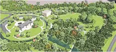  ?? GRAFIK: MUSEUMSVER­EIN ?? Hinter dem Wassergrab­en könnte im neu gestaltete­n Park als letzter Baustein ein Neubau mit weiteren Ausstellun­gsflächen entstehen.