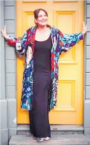  ?? ?? Rebecca Johnson modelling a Trelise Cooper kaftan, from the designer’s own wardrobe, that was donated to the pop-up shop in 2017.