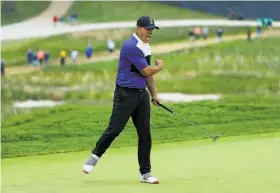  ?? Mike Ehrmann / Getty Images ?? Brooks Koepka celebrates after his putt on the 18th green ended the final round of the PGA Championsh­ip at Bethpage Black in Farmingdal­e, N.Y.