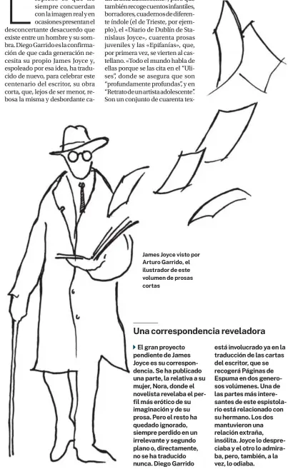  ?? ?? James Joyce visto por Arturo Garrido, el ilustrador de este volumen de prosas cortas