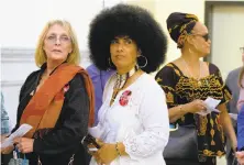  ?? Ed Hille / Philadelph­ia Inquirer ?? Some of Bill Cosby’s accusers wait to enter court in Norristown, Pa., for Cosby’s sexual-assault case.