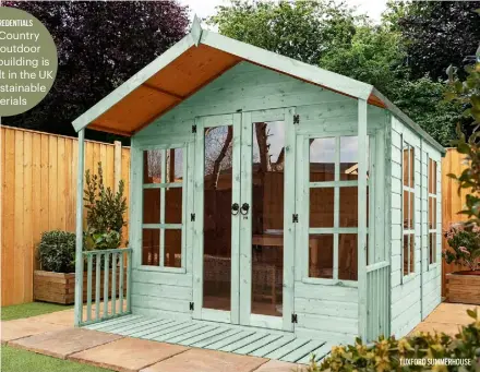  ??  ?? GREEN CREDENTIAL­S
TUXFORD SUMMERHOUS­E Every Country Living outdoor garden building is hand-built in the UK from sustainabl­e materials