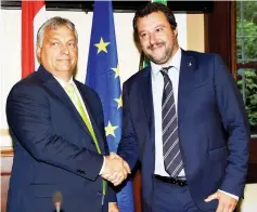  ??  ?? Salvini meets with Orban in Milan, Italy. — Reuters photo