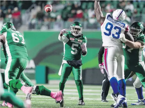  ?? MICHAEL BELL ?? Although Chris Jones isn’t shy about switching his quarterbac­ks, the coach is adamant that Kevin Glenn is the Roughrider­s’ starter.