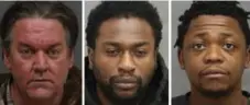  ??  ?? David Brown, left, has been charged with assault and traffickin­g in a December/January incident. Marc-Etienne Fortin, centre, and Tshibangu Kazadi face similar charges for an incident dating back to October 2017.