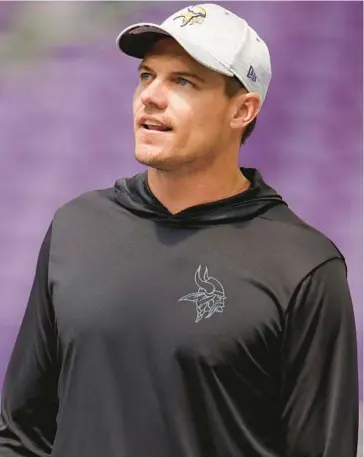  ?? ABBIE PARR/AP ?? Vikings head coach Kevin O’Connell looks on during the team’s training camp on Friday at U.S. Bank Stadium in Minneapoli­s.