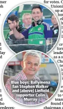  ??  ?? Blue boys: Ballymena fan Stephen Walker and (above) Linfield supporter Colin
Murray