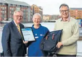  ?? PHOTOS: CRT ?? Wales & South West award winner Thelma Edwards with Marsh Charitable Trust trustee Nick Carter (left) and Canal & River Trust chief executive Richard Parry.