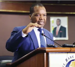 ??  ?? Reserve Bank of Zimbabwe Governor Dr John Mangudya addresses the media on the deliberati­ons of the Monetary Policy Committee in Harare yesterday.— Picture: Tawanda Mudimu