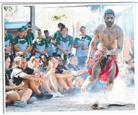  ?? Picture: NRL ?? All Stars players enjoy the spectacle of a traditiona­l Welcoming Ceremony at Dreamworld yesterday.