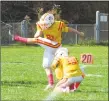  ?? Peter Wallace / For Hearst Connecticu­t Media ?? Gilbert/Northweste­rn’s Josh Hamel produced the Yellowjack­ets’ only points with a field goal in undefeated Rockville’s win at Van Why Field Saturday afternoon.